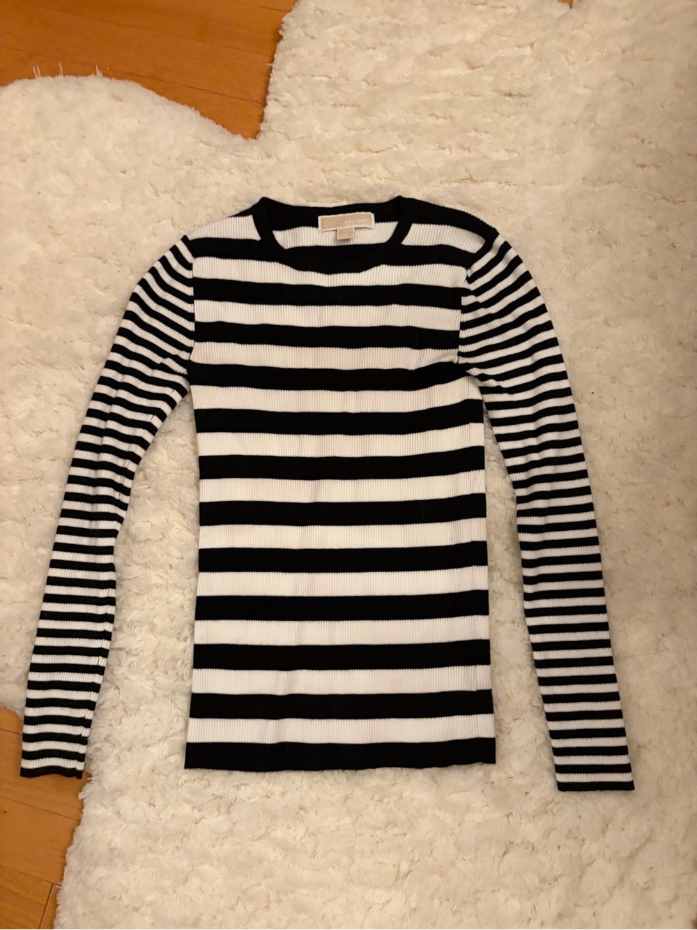 MICHAEL Michael Kors Black and White Striped Long-Sleeve Knit Top